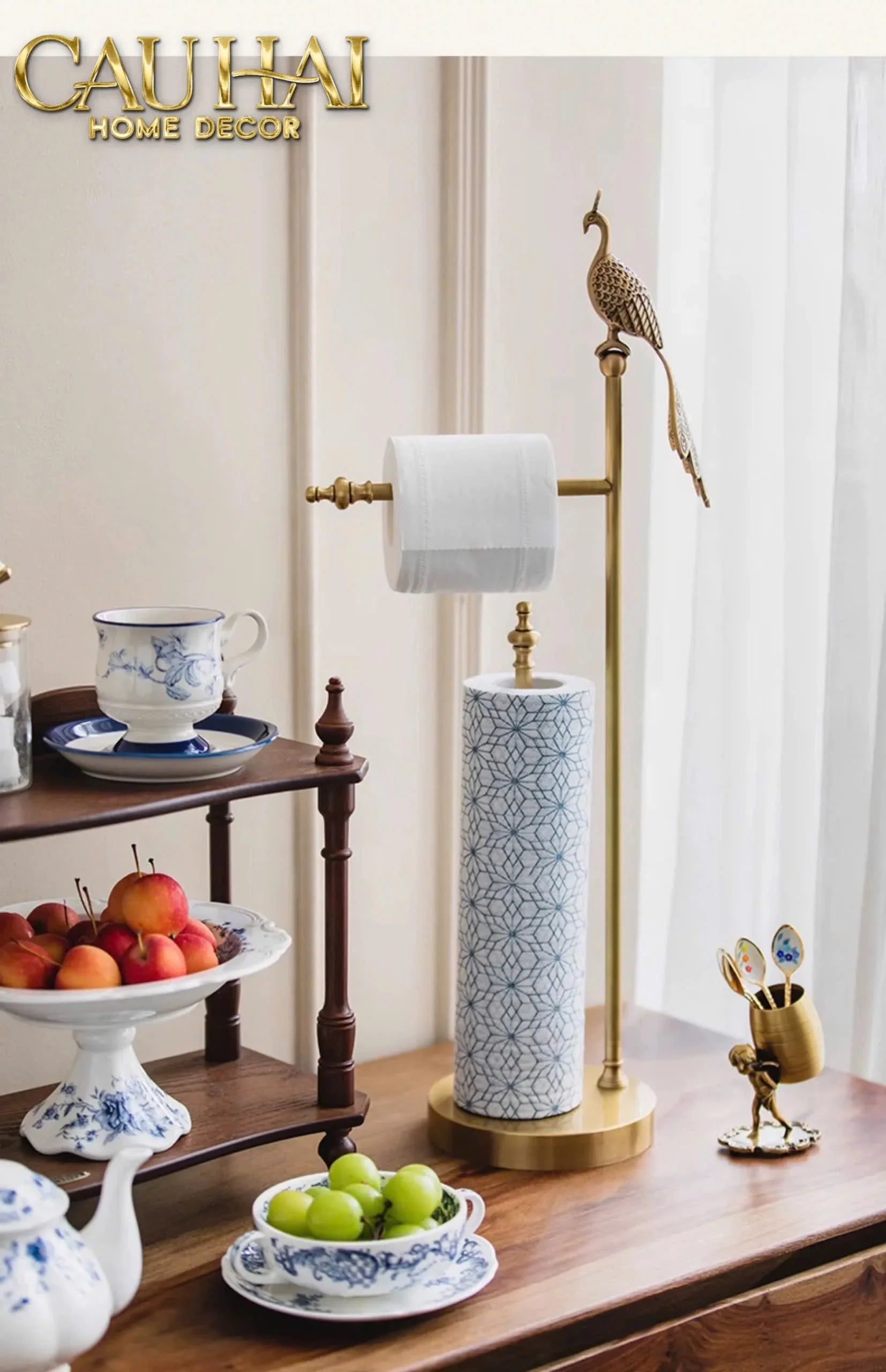 Maison Couture - Tượng Giá Treo Khăn Khổng Tước Bằng Đồng Royale Paon Bathroom Vanity 16x67-CẬU HAI HOME DECOR