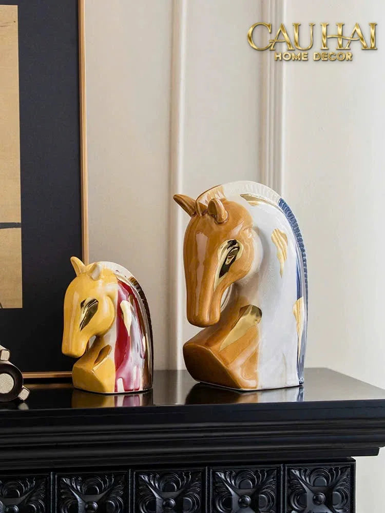 Maison Couture - Tượng Gốm Đầu Ngựa Equine Silhouette Sculpture Layered Painting Glazing H18/H28-TƯỢNG TRANG TRÍ-CẬU HAI HOME DECOR