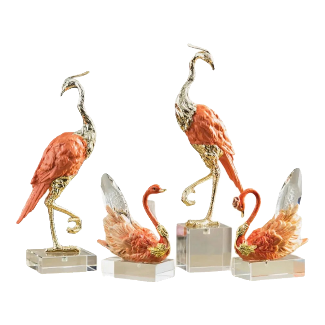 Maison Couture - Tượng Hồng Hạc Bằng Đồng Đế Pha Lê - Brasson Crane Critalleries Sculptures 13x41
