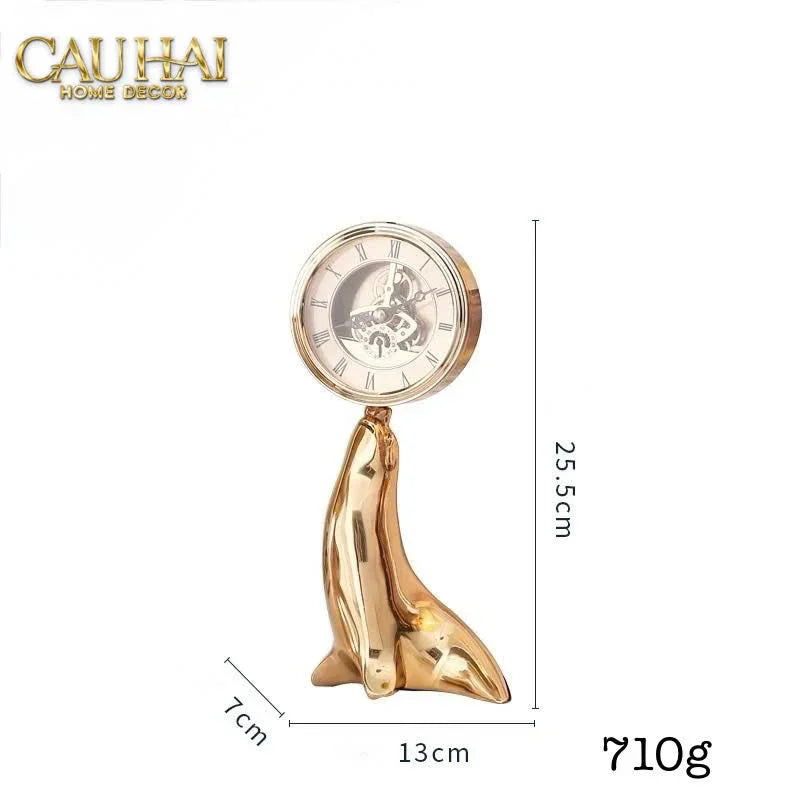 Maison Couture - Tượng Hải Cẩu Nâng Đồng Hồ Golden Guardian Seal TimeKeeper H25.5-TƯỢNG TRANG TRÍ-CẬU HAI HOME DECOR