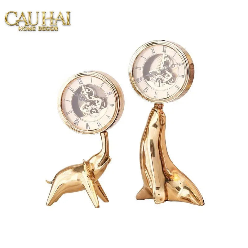 Maison Couture - Tượng Hải Cẩu Nâng Đồng Hồ Golden Guardian Seal TimeKeeper H25.5-TƯỢNG TRANG TRÍ-CẬU HAI HOME DECOR