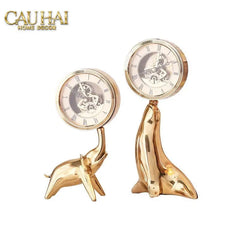 Maison Couture - Tượng Hải Cẩu Nâng Đồng Hồ Golden Guardian Seal TimeKeeper H25.5-TƯỢNG TRANG TRÍ-CẬU HAI HOME DECOR