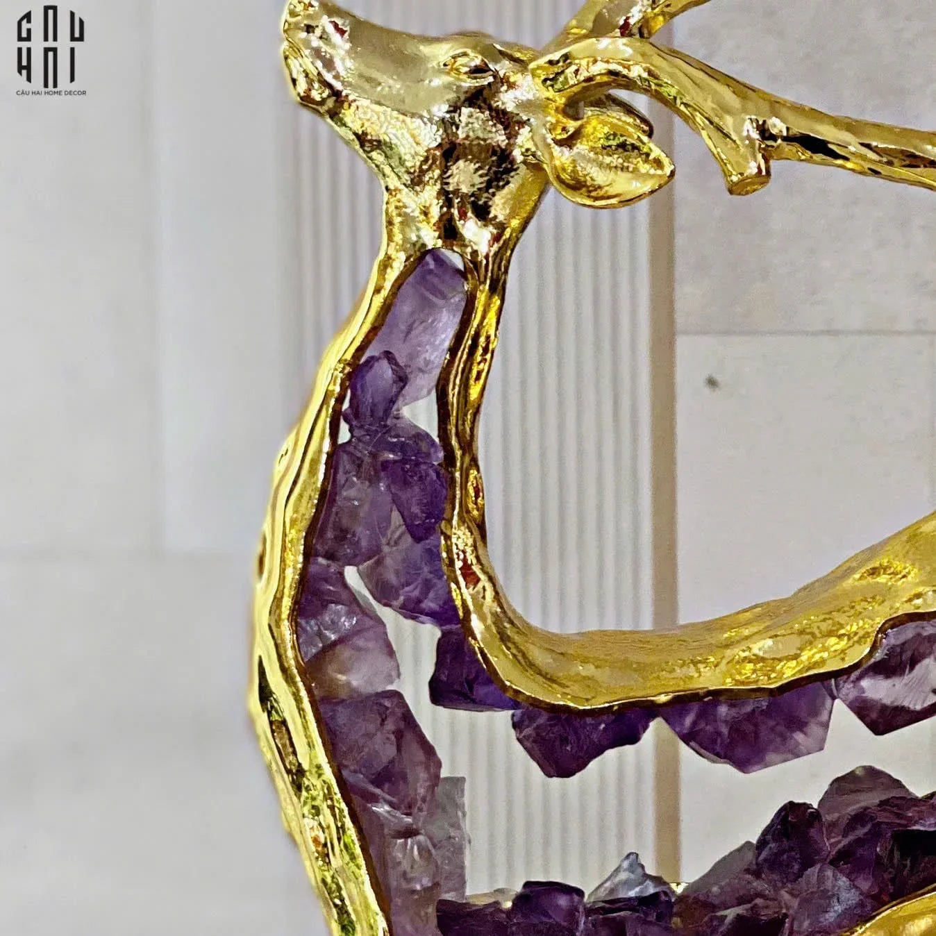 Maison Couture - Tượng Hươu Đồng Brasson Amethyst Jewelry Celestial Elk 21x30'-TƯỢNG TRANG TRÍ-CẬU HAI HOME DECOR
