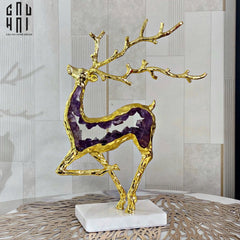 Maison Couture - Tượng Hươu Đồng Brasson Amethyst Jewelry Celestial Elk 21x30'-TƯỢNG TRANG TRÍ-CẬU HAI HOME DECOR