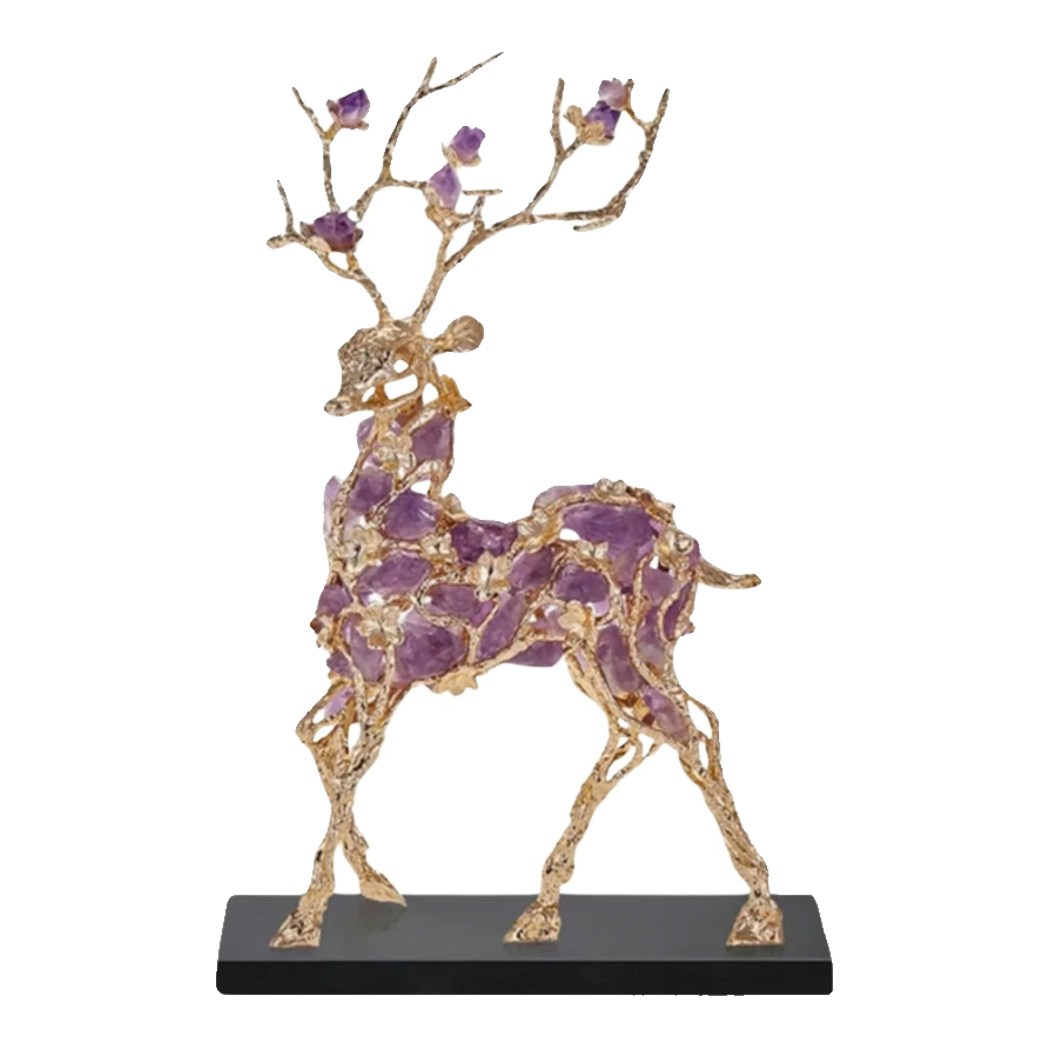 Maison Couture - Tượng Hươu Đồng Đá Thạch Anh Tím Sentinel Prima Gemstones Antler - H44x26