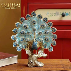 Maison Couture - Tượng Khổng Tước Paon Céleste Bleu Ciel - Empress Fan H33-TƯỢNG TRANG TRÍ-CẬU HAI HOME DECOR