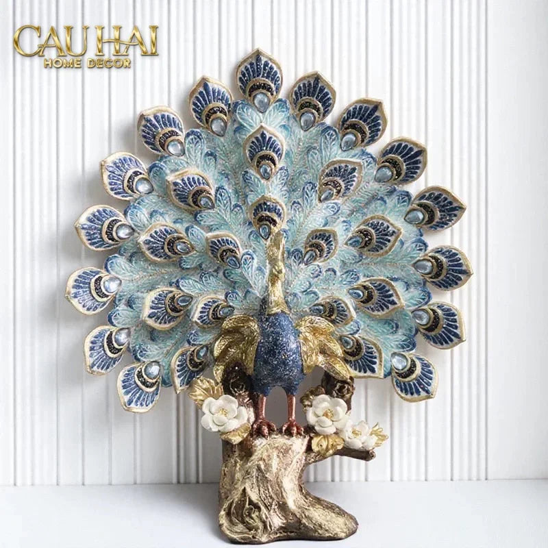 Maison Couture - Tượng Khổng Tước Paon Céleste Bleu Ciel - Empress Fan H33-TƯỢNG TRANG TRÍ-CẬU HAI HOME DECOR