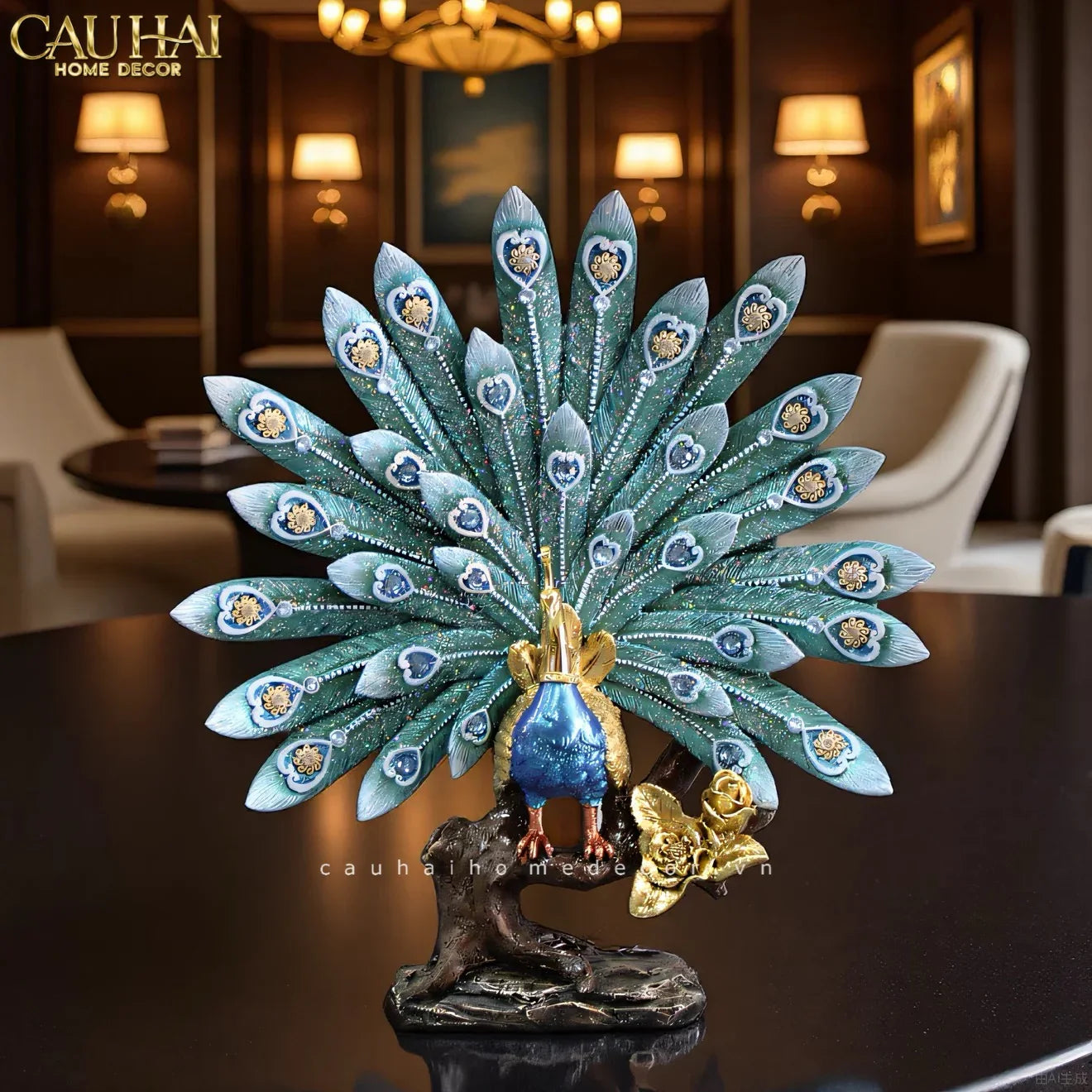 Maison Couture - Tượng Khổng Tước Royal Paon Plumage - Empress Fan 29x31 cm-TƯỢNG TRANG TRÍ-CẬU HAI HOME DECOR