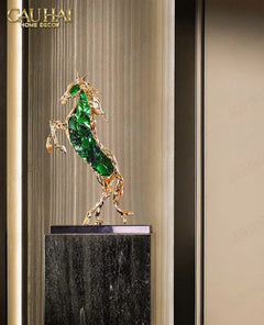 Maison Couture - Tượng Ngựa Bằng Đồng Đá Flotite Green - Brasson Équestre Cheval Émeraude 20x40-TƯỢNG TRANG TRÍ-CẬU HAI HOME DECOR