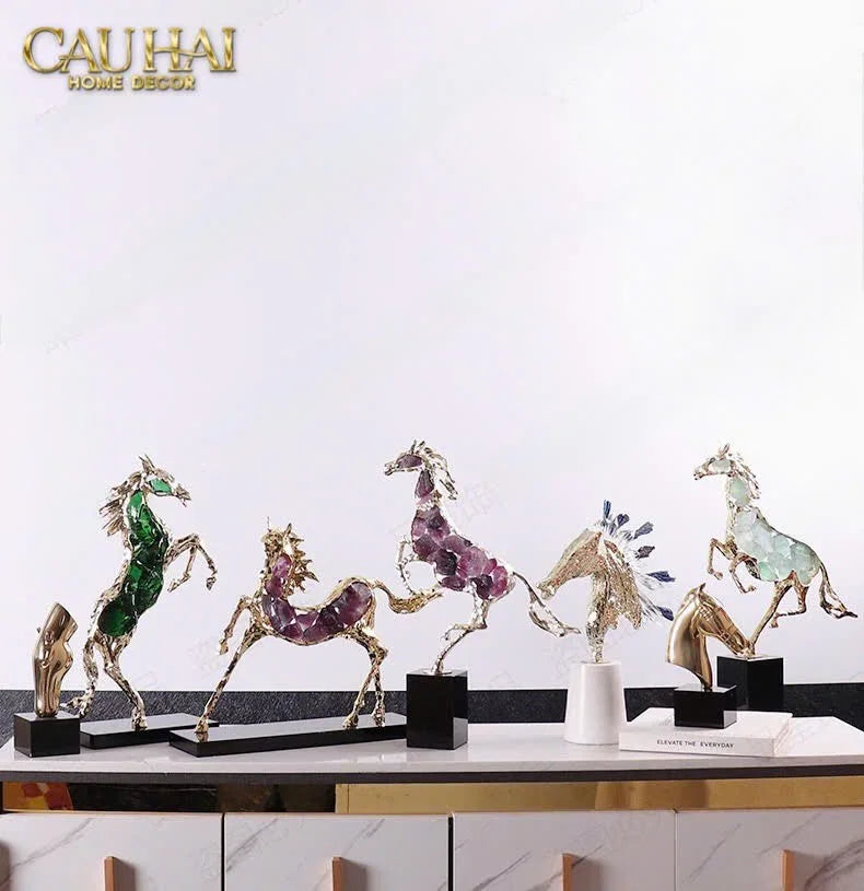 Maison Couture - Tượng Ngựa Bằng Đồng Đá Flotite Green - Brasson Équestre Cheval Émeraude 20x40-TƯỢNG TRANG TRÍ-CẬU HAI HOME DECOR