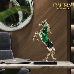 Maison Couture - Tượng Ngựa Bằng Đồng Đá Flotite Green - Brasson Équestre Cheval Émeraude 20x40-TƯỢNG TRANG TRÍ-CẬU HAI HOME DECOR