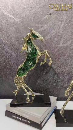 Maison Couture - Tượng Ngựa Bằng Đồng Đá Flotite Green - Brasson Équestre Cheval Émeraude 20x40-CẬU HAI HOME DECOR