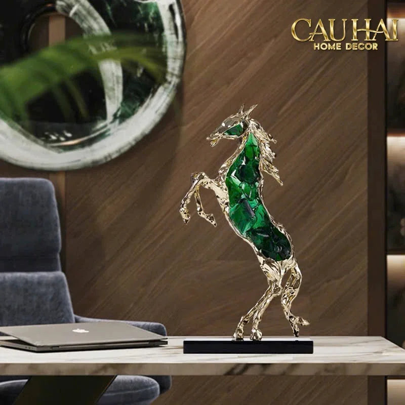 Maison Couture - Tượng Ngựa Bằng Đồng Đá Flotite Green - Brasson Équestre Cheval Émeraude 20x40-CẬU HAI HOME DECOR