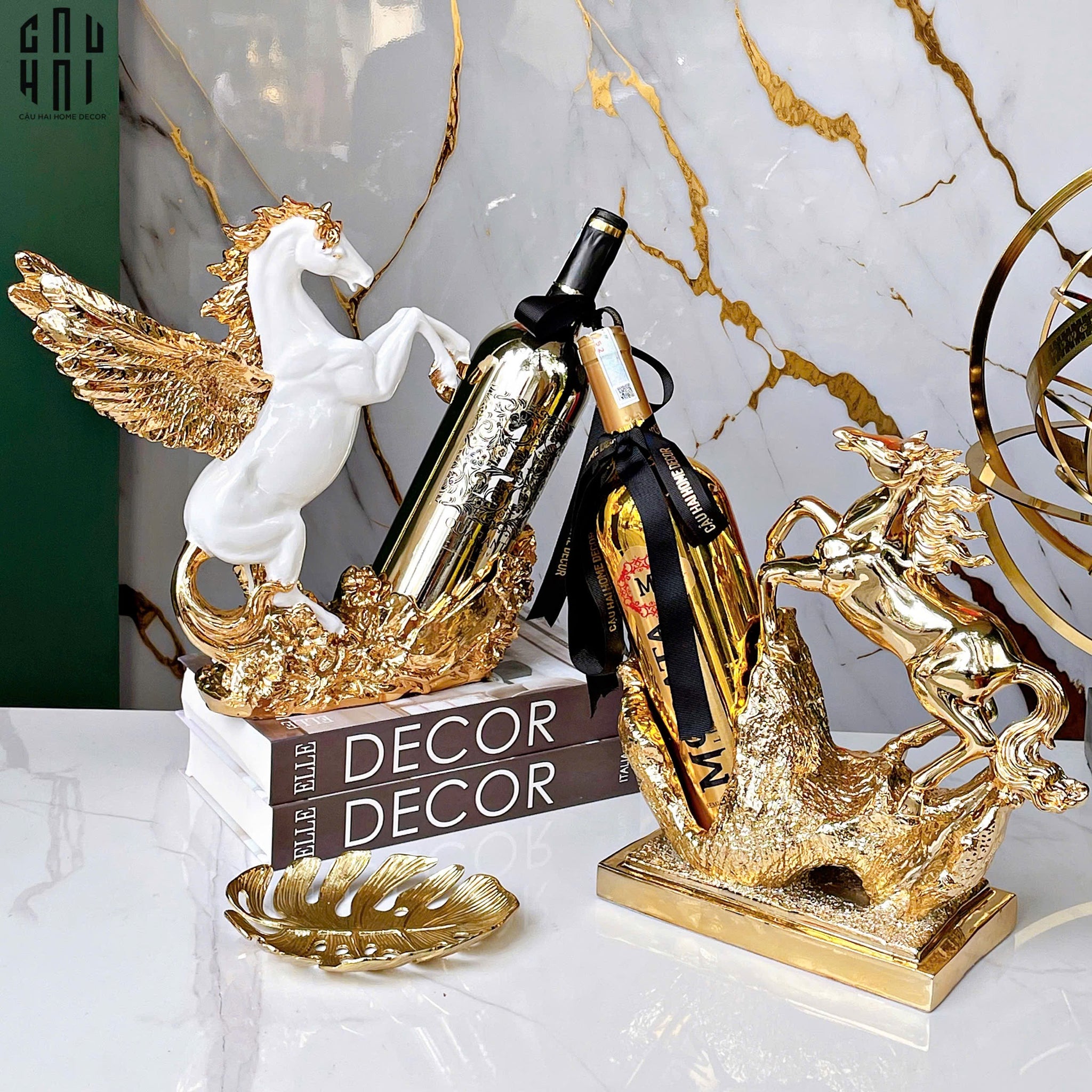Maison Couture - Tượng Ngựa Bằng Đồng Đá Flotite Green - Brasson Équestre Cheval Émeraude 20x40-CẬU HAI HOME DECOR