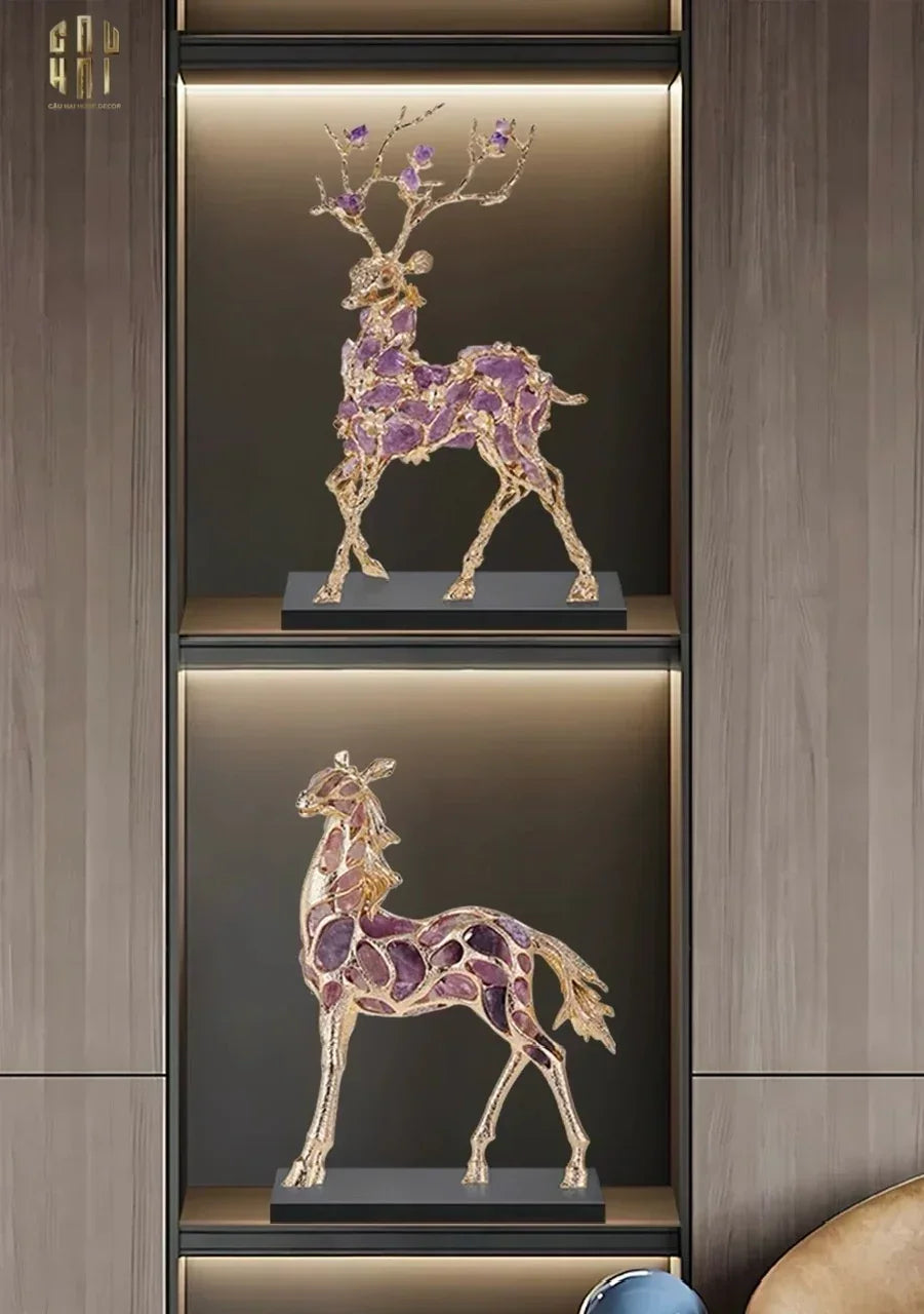 Maison Couture - Tượng Ngựa Đồng Đá Thạch Anh Tím - Thiên Mã Sentinel Prime Améthyste Stallion Équestre - 10x26x37-CẬU HAI HOME DECOR