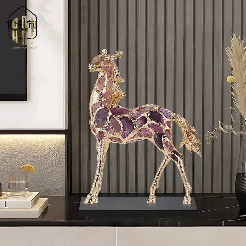 Maison Couture - Tượng Ngựa Đồng Đá Thạch Anh Tím - Thiên Mã Sentinel Prime Améthyste Stallion Équestre - 10x26x37-CẬU HAI HOME DECOR
