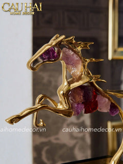 Maison Couture - Tượng Ngựa Đồng Thạch Anh Tím Améthyste Aurélion Ascendant Stallion H35-TƯỢNG TRANG TRÍ-CẬU HAI HOME DECOR