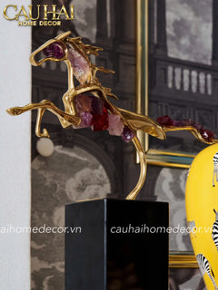 Maison Couture - Tượng Ngựa Đồng Thạch Anh Tím Améthyste Aurélion Ascendant Stallion H35-TƯỢNG TRANG TRÍ-CẬU HAI HOME DECOR