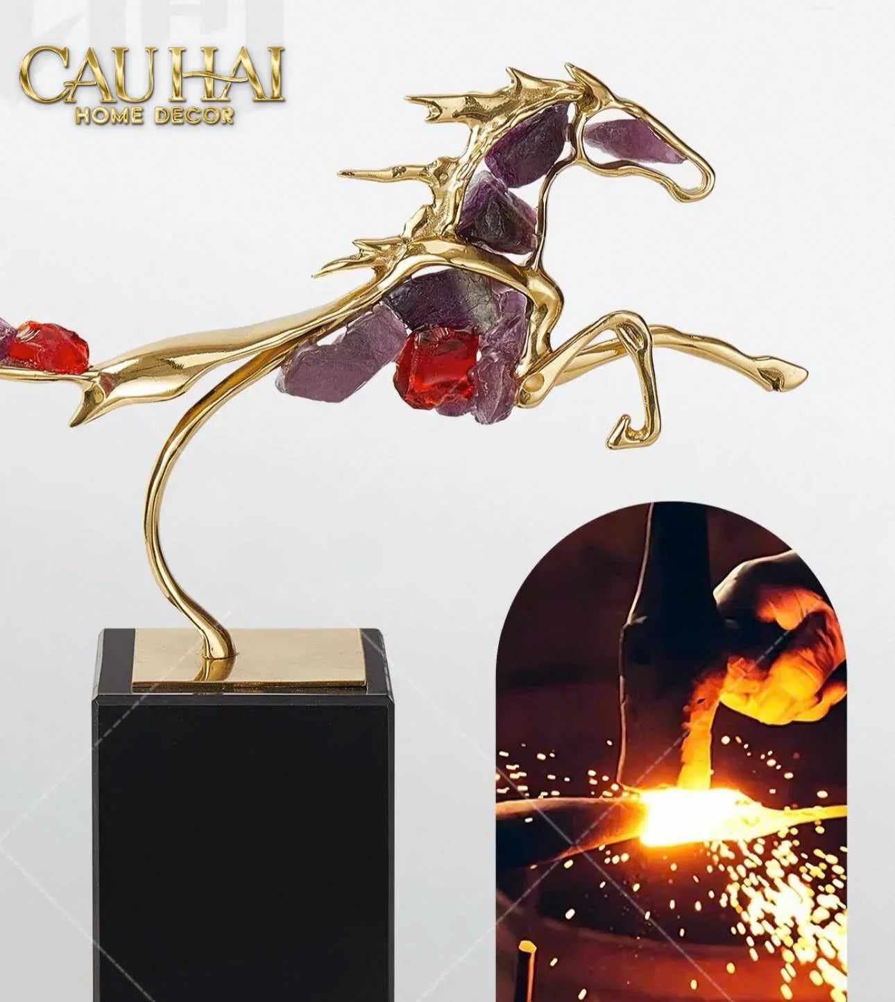 Maison Couture - Tượng Ngựa Đồng Thạch Anh Tím Améthyste Aurélion Ascendant Stallion H35-TƯỢNG TRANG TRÍ-CẬU HAI HOME DECOR