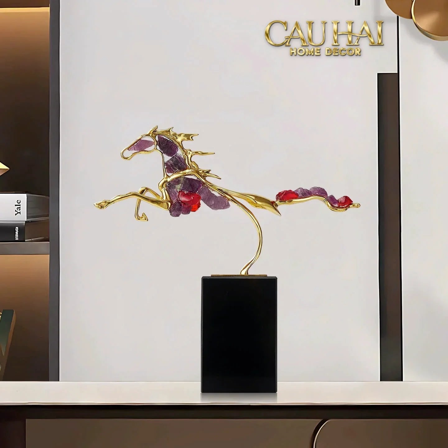 Maison Couture - Tượng Ngựa Đồng Thạch Anh Tím Améthyste Aurélion Ascendant Stallion H35-TƯỢNG TRANG TRÍ-CẬU HAI HOME DECOR