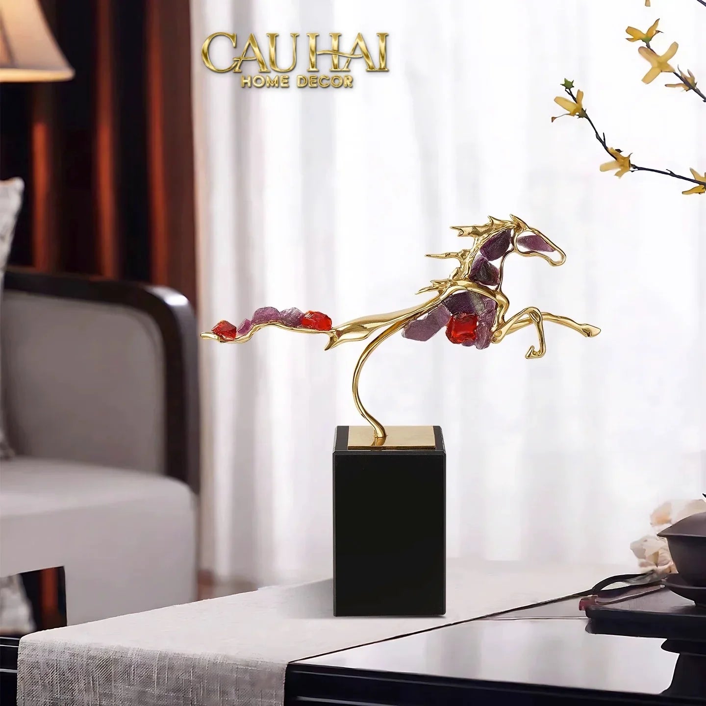 Maison Couture - Tượng Ngựa Đồng Thạch Anh Tím Améthyste Aurélion Ascendant Stallion H35-TƯỢNG TRANG TRÍ-CẬU HAI HOME DECOR