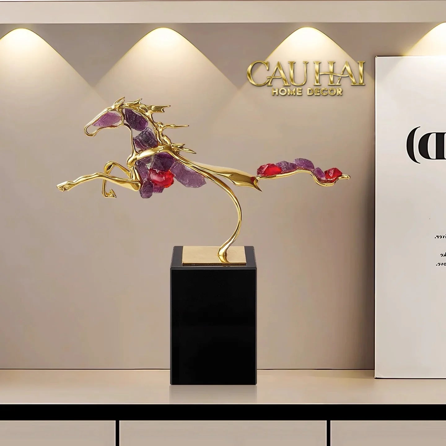 Maison Couture - Tượng Ngựa Đồng Thạch Anh Tím Améthyste Aurélion Ascendant Stallion H35-TƯỢNG TRANG TRÍ-CẬU HAI HOME DECOR