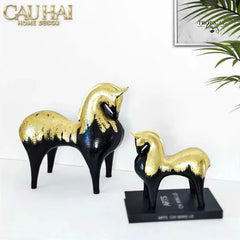 Maison Couture - Tượng Ngựa Gốm Mun Mài Dát Vàng Noir Laqué Feuille d’Or Tang Horse H24/H36-TƯỢNG TRANG TRÍ-CẬU HAI HOME DECOR