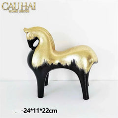 Maison Couture - Tượng Ngựa Gốm Mun Mài Dát Vàng Noir Laqué Feuille d’Or Tang Horse H24/H36-TƯỢNG TRANG TRÍ-CẬU HAI HOME DECOR