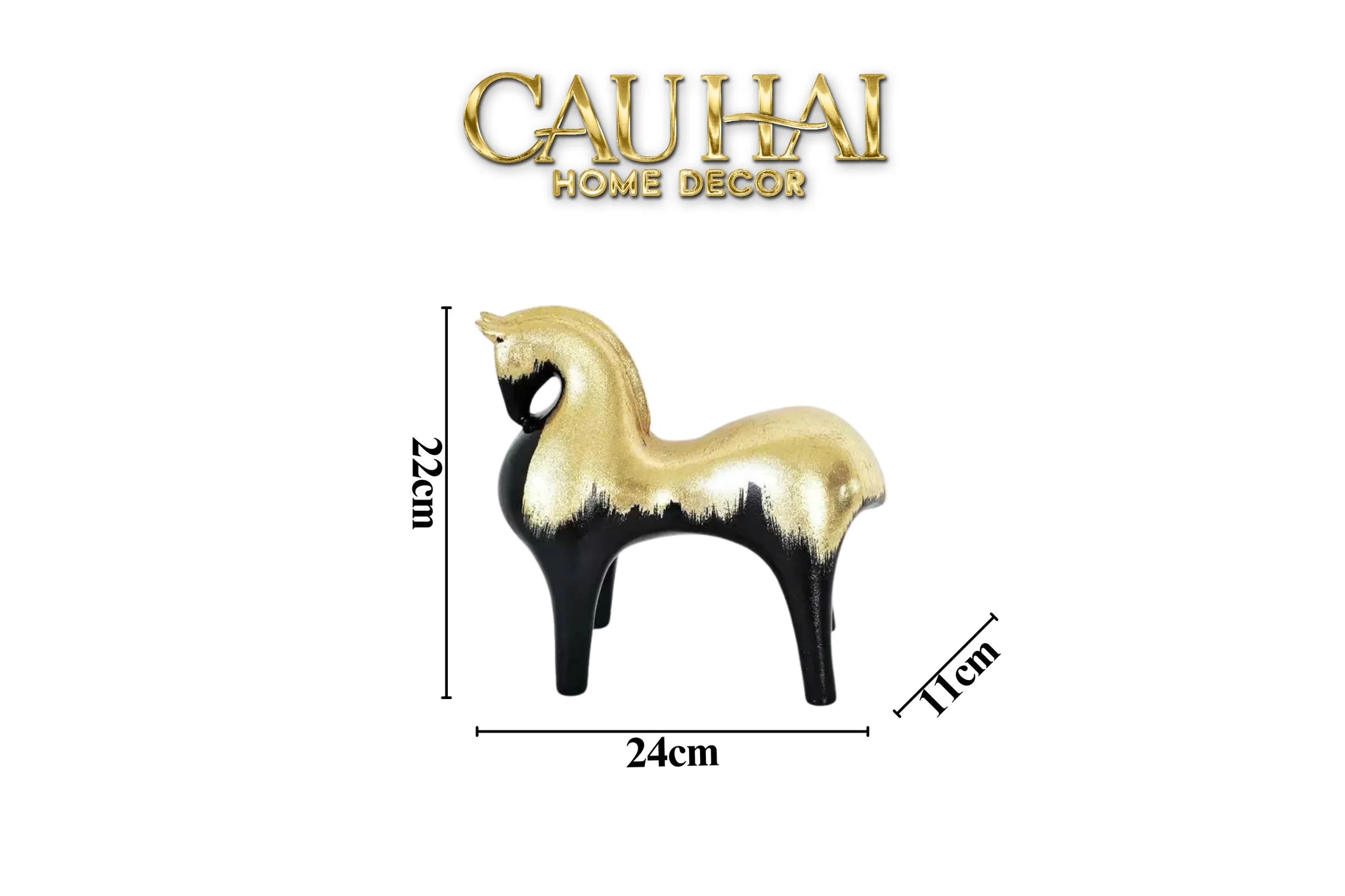 Maison Couture - Tượng Ngựa Gốm Mun Mài Dát Vàng Noir Laqué Feuille d’Or Tang Horse H24/H36-TƯỢNG TRANG TRÍ-CẬU HAI HOME DECOR