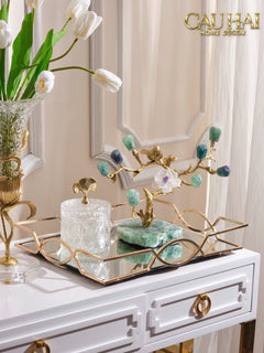 Maison Couture - Tượng Nhân Sâm Bằng Đồng Đá Thạch Anh Xanh - Brasson Aventurine Quartz - Root Of Eternity 9x30x27-TƯỢNG TRANG TRÍ-CẬU HAI HOME DECOR