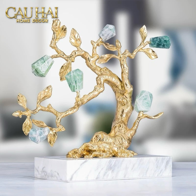 Maison Couture - Tượng Nhân Sâm Bằng Đồng Đá Thạch Anh Xanh - Brasson Aventurine Quartz - Root Of Eternity 9x30x27-TƯỢNG TRANG TRÍ-CẬU HAI HOME DECOR