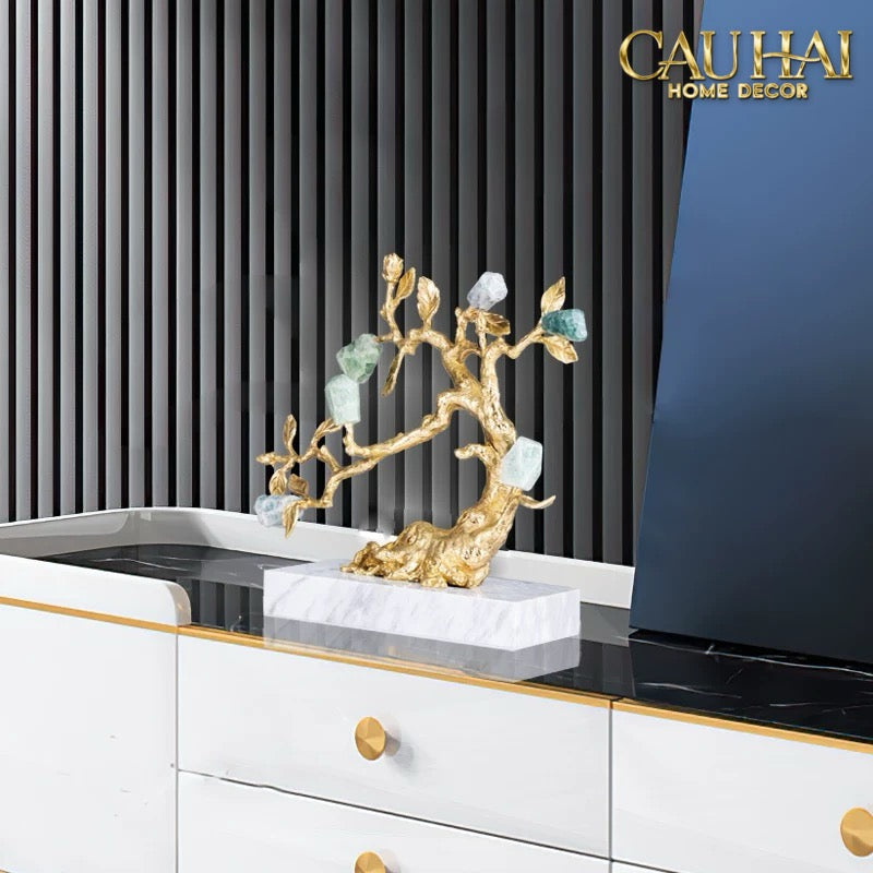 Maison Couture - Tượng Nhân Sâm Bằng Đồng Đá Thạch Anh Xanh - Brasson Aventurine Quartz - Root Of Eternity 9x30x27-TƯỢNG TRANG TRÍ-CẬU HAI HOME DECOR