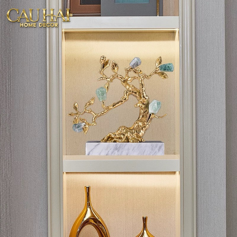 Maison Couture - Tượng Nhân Sâm Bằng Đồng Đá Thạch Anh Xanh - Brasson Aventurine Quartz - Root Of Eternity 9x30x27-TƯỢNG TRANG TRÍ-CẬU HAI HOME DECOR