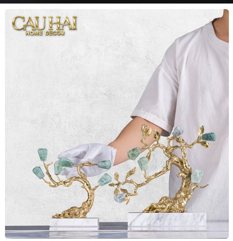 Maison Couture - Tượng Nhân Sâm Bằng Đồng Đá Thạch Anh Xanh - Brasson Aventurine Quartz - Root Of Eternity 9x30x27-TƯỢNG TRANG TRÍ-CẬU HAI HOME DECOR