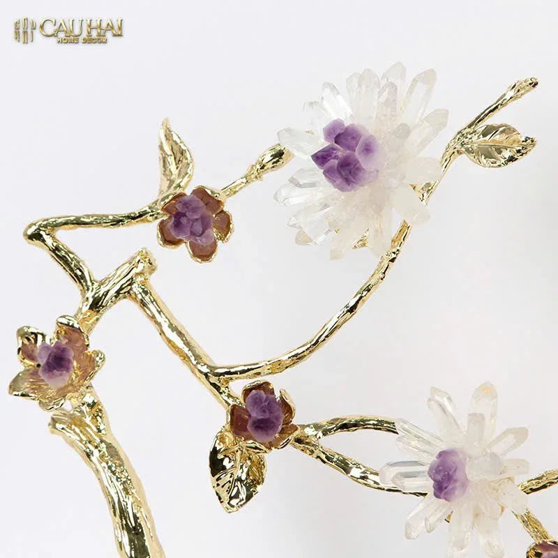 Maison Couture - Tượng Nhánh Cây Bằng Đồng Đá Thạch Anh Trắng White Quartz Harmony Amethyst Blooming 25x40-TƯỢNG TRANG TRÍ-CẬU HAI HOME DECOR