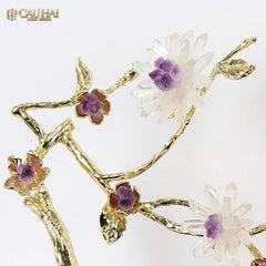 Maison Couture - Tượng Nhánh Cây Bằng Đồng Đá Thạch Anh Trắng White Quartz Harmony Amethyst Blooming 25x40-CẬU HAI HOME DECOR