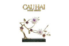 Maison Couture - Tượng Nhánh Cây Bằng Đồng Đá Thạch Anh Trắng White Quartz Harmony Amethyst Blooming 25x40-CẬU HAI HOME DECOR