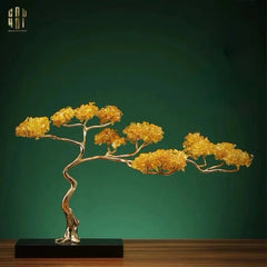 Maison Couture - Tượng Nhánh Cây Bonsai Thân Đồng Đá Pha Lê Vàng Lux Zen "Tree Of Light" 15x55x35-TƯỢNG TRANG TRÍ-CẬU HAI HOME DECOR