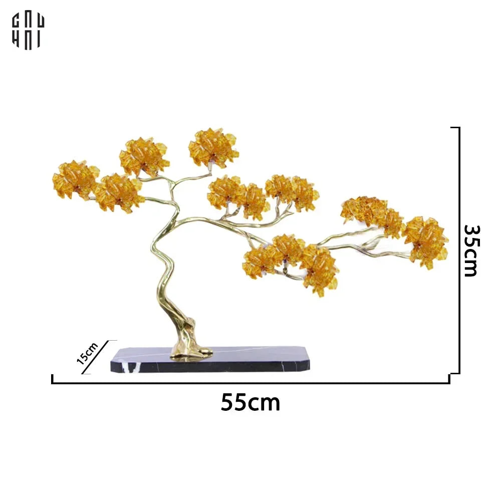 Maison Couture - Tượng Nhánh Cây Bonsai Thân Đồng Đá Pha Lê Vàng Lux Zen "Tree Of Light" 15x55x35-TƯỢNG TRANG TRÍ-CẬU HAI HOME DECOR
