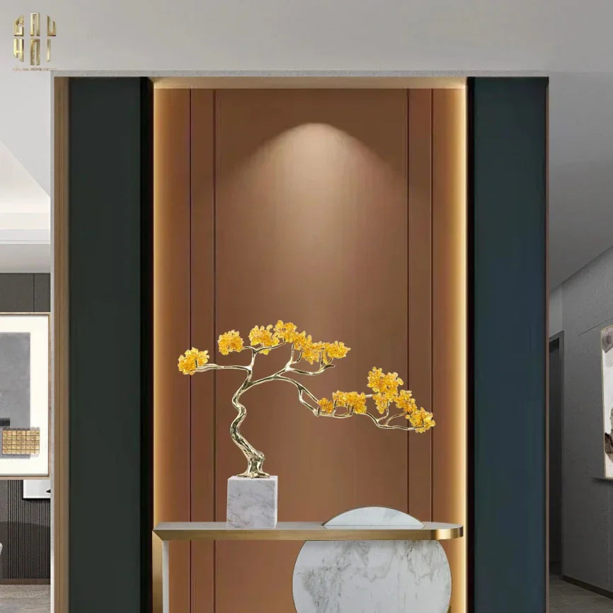 Maison Couture - Tượng Nhánh Cây Bonsai Thân Đồng Đá Pha Lê Vàng Lux Zen "Tree Of Light" 15x55x35-CẬU HAI HOME DECOR