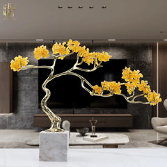 Maison Couture - Tượng Nhánh Cây Bonsai Thân Đồng Đá Pha Lê Vàng Lux Zen "Tree Of Light" 15x55x35-CẬU HAI HOME DECOR