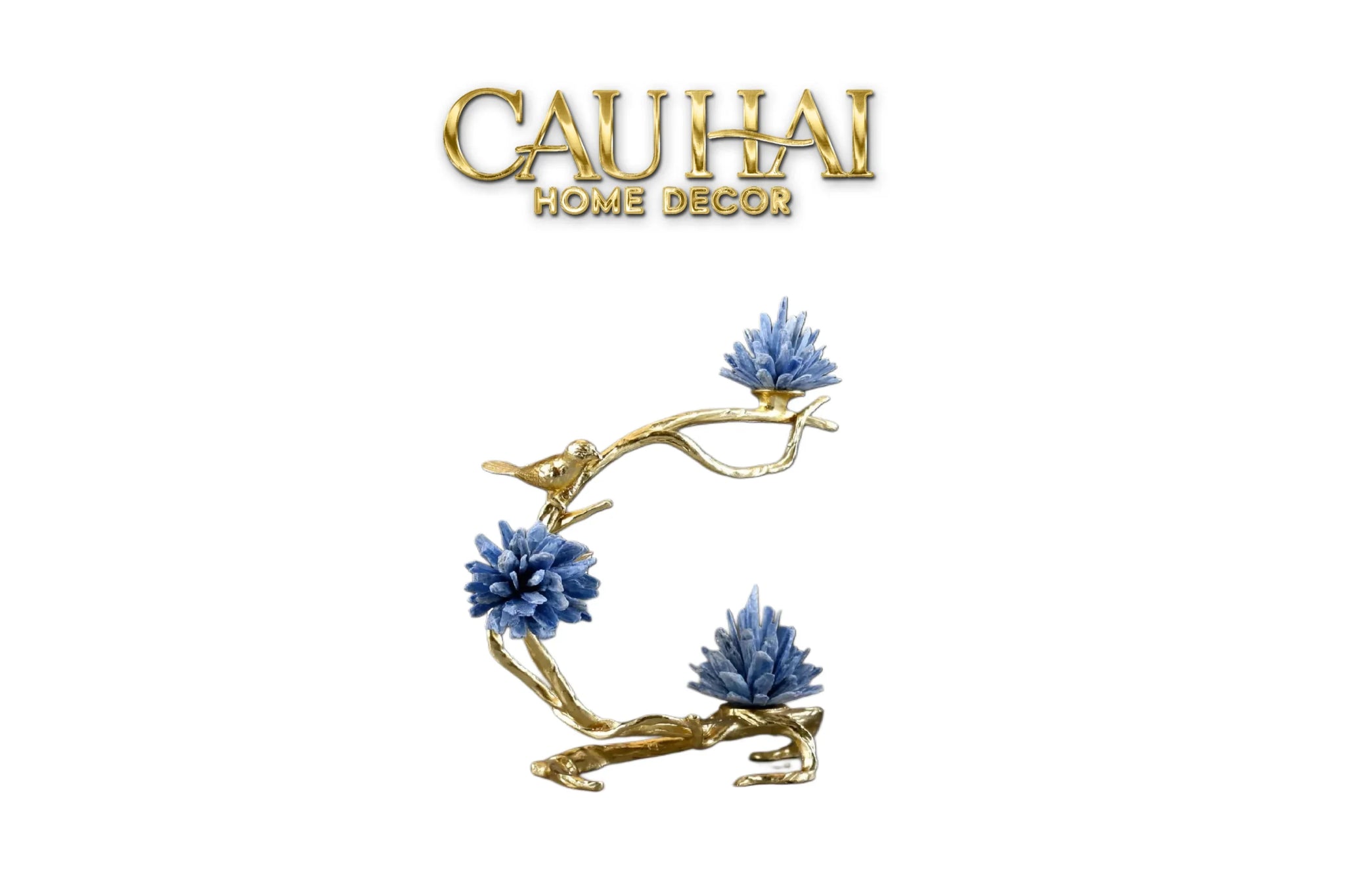 Maison Couture - Tượng Nhánh Cây Cánh Cung Bằng Đồng Đá Thạch Anh Blue Quartz 15x28x36-CẬU HAI HOME DECOR