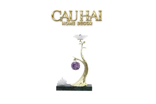 Maison Couture - Tượng Nhánh Cây Đồng & Đá Thạch Anh Tím Amethyst Orb Brasson Hanging Tree 25x39-CẬU HAI HOME DECOR