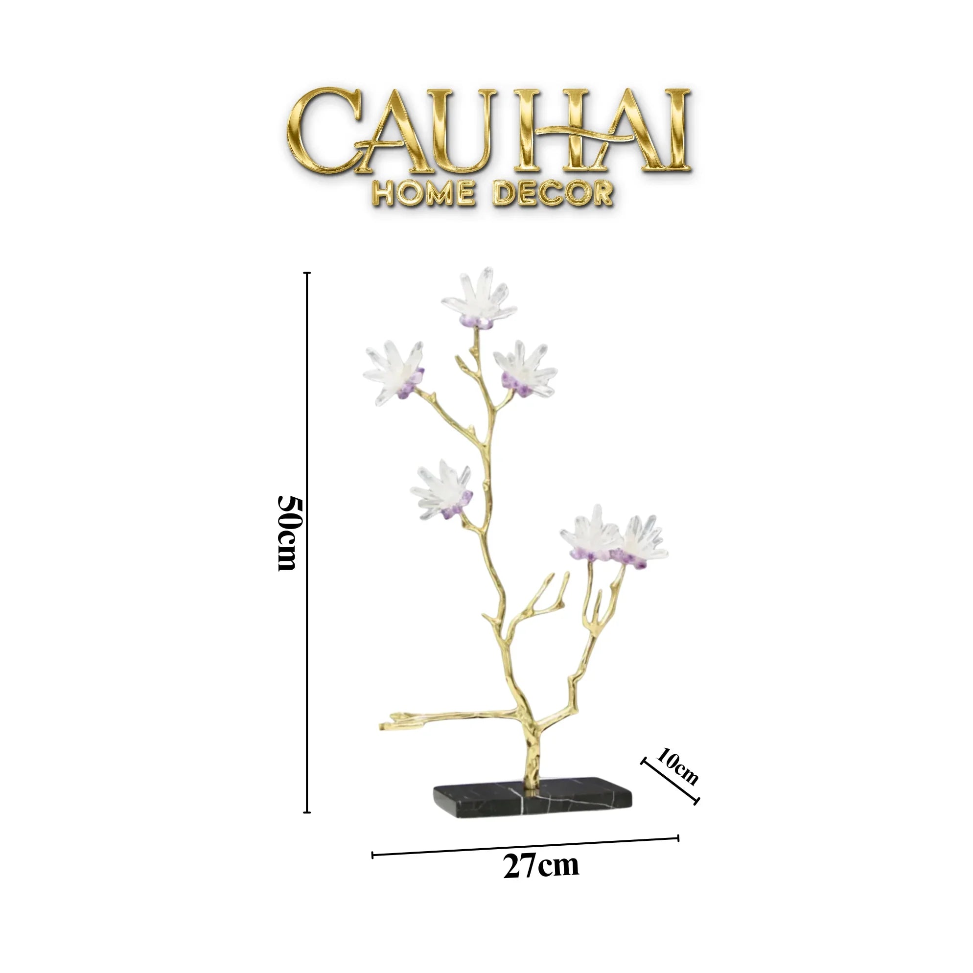 Maison Couture - Tượng Nhánh Cây Đồng Đá Thạch Anh Trắng - Les Fleurs White Quartz 27x50-CẬU HAI HOME DECOR