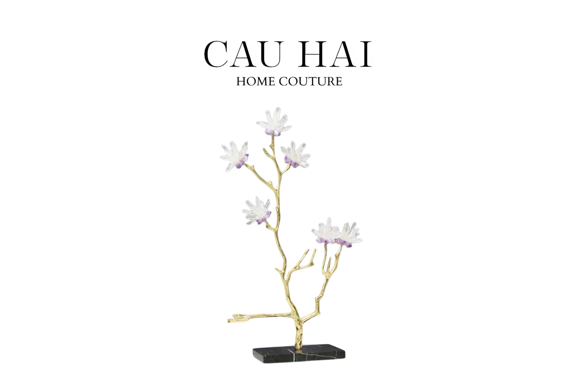 Maison Couture - Tượng Nhánh Cây Đồng Đá Thạch Anh Trắng - Les Fleurs White Quartz 27x50-CẬU HAI HOME DECOR