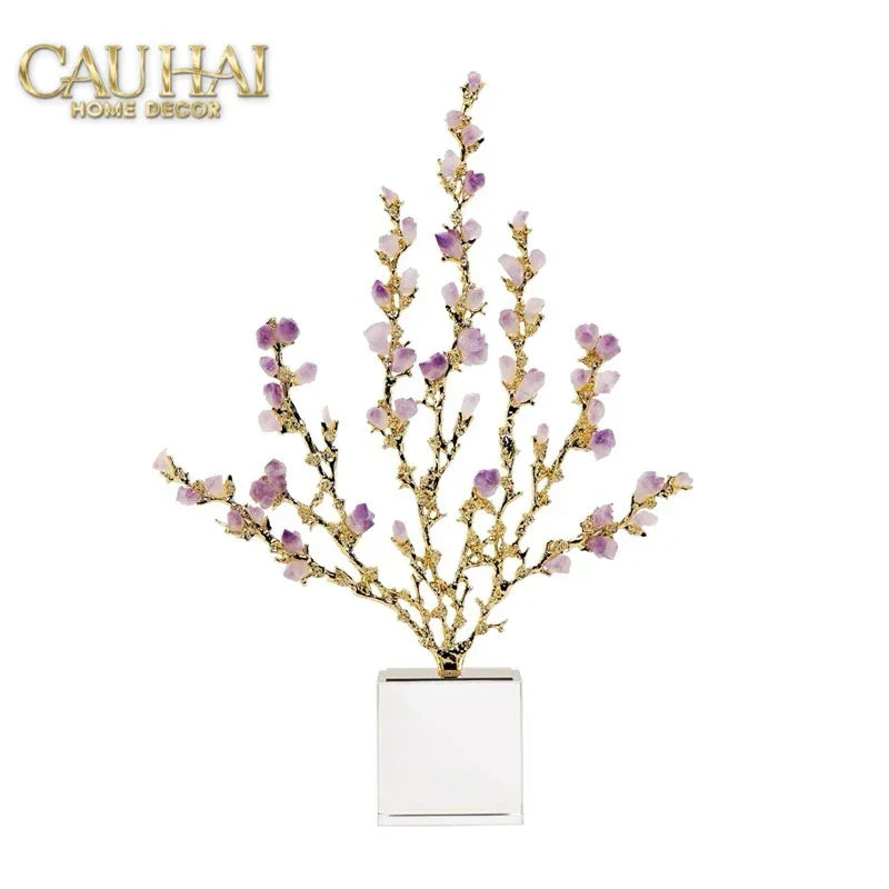 Maison Couture - Tượng San Hô Bằng Đồng Đá Thạch Anh Tím Amethyst Brasson Coral 32x42-TƯỢNG TRANG TRÍ-CẬU HAI HOME DECOR