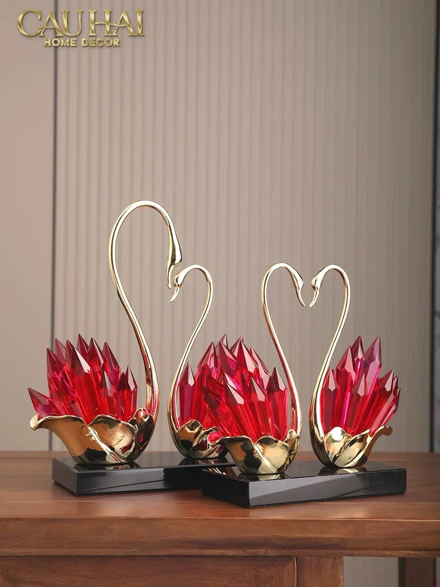 Maison Couture - Tượng Thiên Nga Vĩnh Cửu - Les Cygnes d’Amour Ruby Swan Cristalleries-TƯỢNG TRANG TRÍ-CẬU HAI HOME DECOR