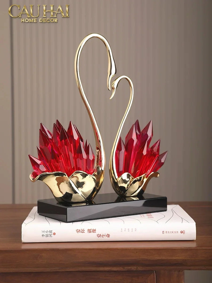 Maison Couture - Tượng Thiên Nga Vĩnh Cửu - Les Cygnes d’Amour Ruby Swan Cristalleries-TƯỢNG TRANG TRÍ-CẬU HAI HOME DECOR