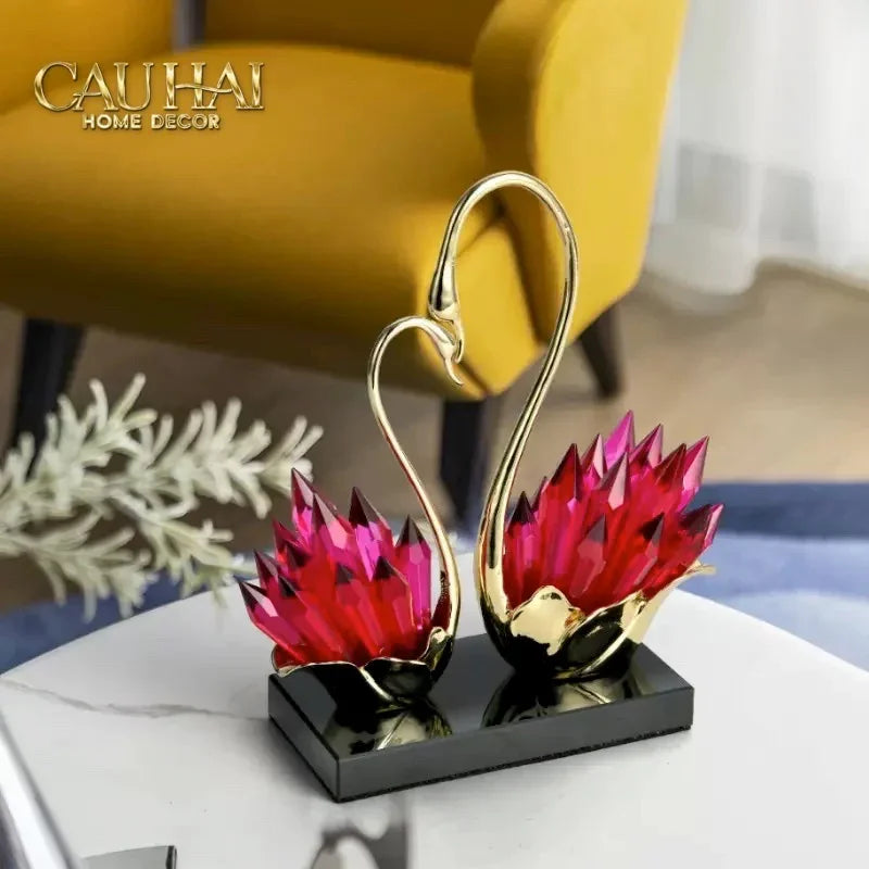 Maison Couture - Tượng Thiên Nga Vĩnh Cửu - Les Cygnes d’Amour Ruby Swan Cristalleries-TƯỢNG TRANG TRÍ-CẬU HAI HOME DECOR