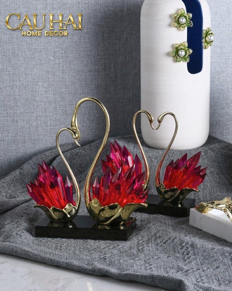 Maison Couture - Tượng Thiên Nga Vĩnh Cửu - Les Cygnes d’Amour Ruby Swan Cristalleries-TƯỢNG TRANG TRÍ-CẬU HAI HOME DECOR